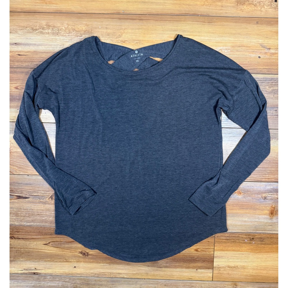 Athleta Gray Heathered Open Cross Back Long Sleeve Top Thumbholes XS